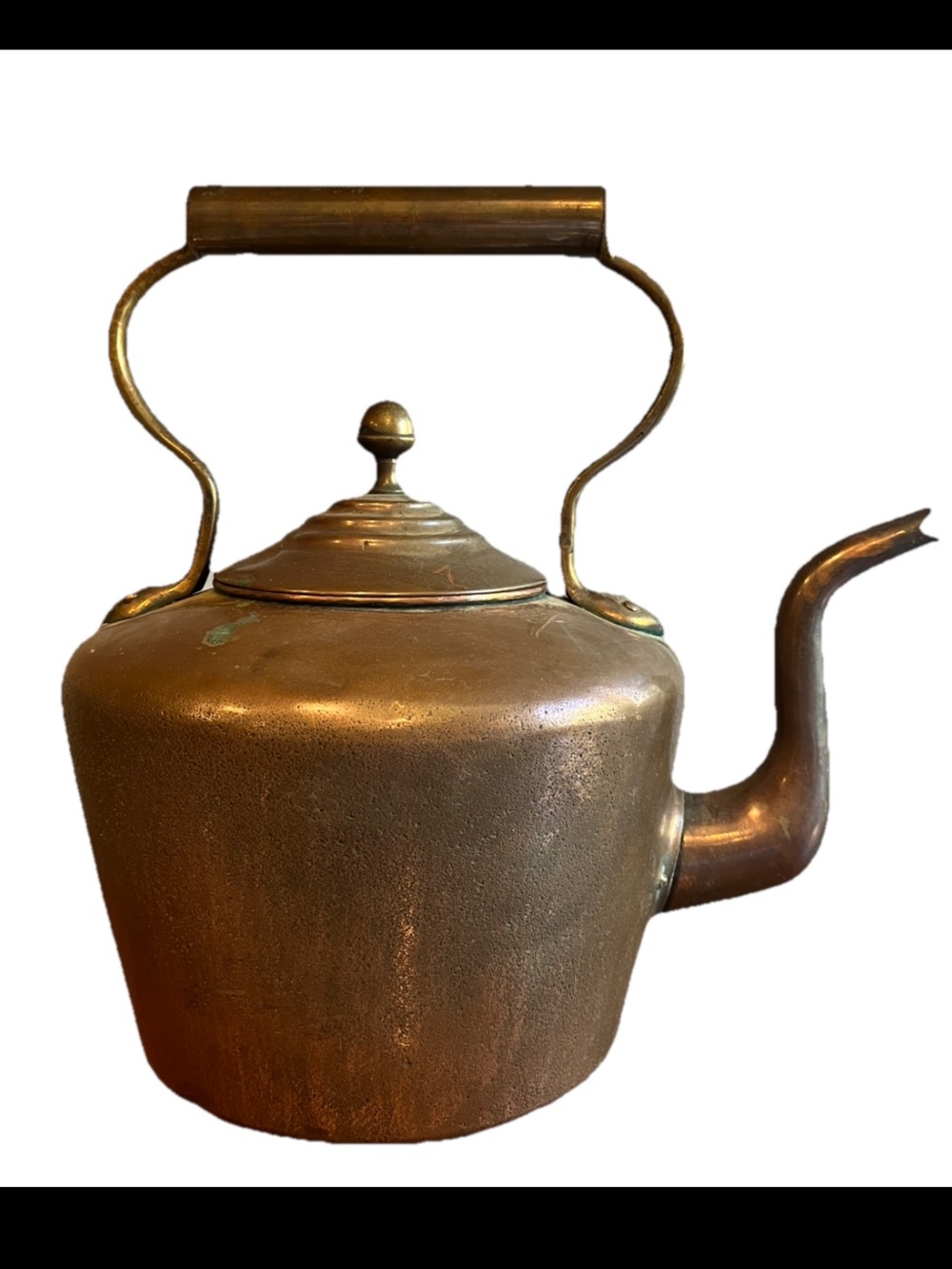 Vintage Antique Copper and brass Tea Kettle Gooseneck Spout Acorn Finial 1800s